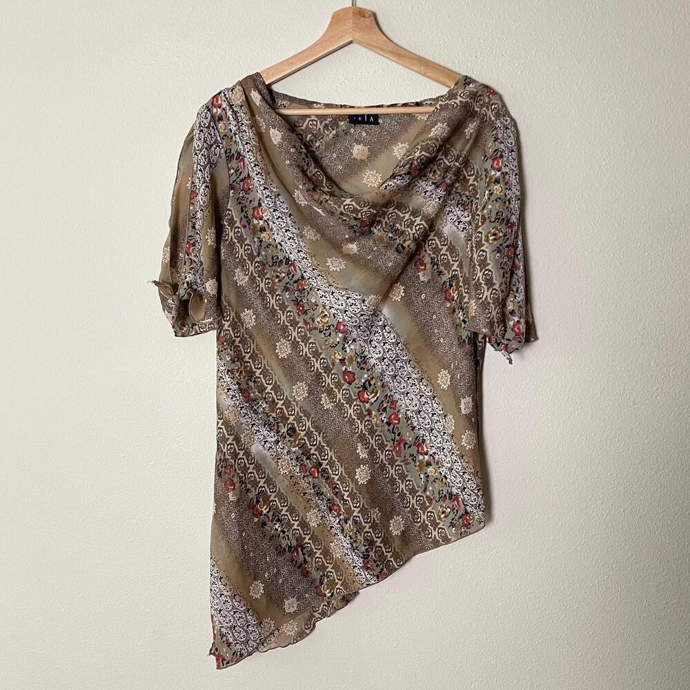 Y2K vintage 2000s boho asymmetrical tunic fairy whimsy mesh top | Size